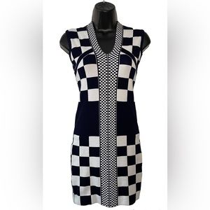 ISMTIDE Women’s Sleeveless Chunky Knitted Plaid Mini Dress—One Size Dark blue